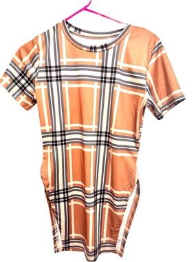 Plaid Mini Dress in Camel and Black